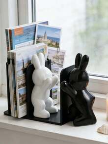 防滑兔子书挡 - 现代奶油色书架收纳架，可放置书籍、CD、DVD和杂志，结实耐用，涂漆装饰书挡套装，适用于家居装饰、客厅、玄关、办公桌 - 情人节、新年、生日和派对的完美爱书礼物 - 彩色 - 查看 9