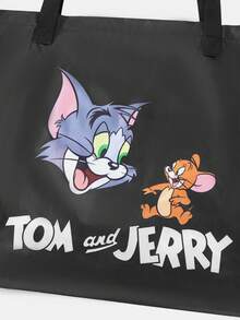 TOM & JERRY X SHEIN Fashionable Large Capacity Rainbow Cat Pattern Tote Bag - Black - View 4