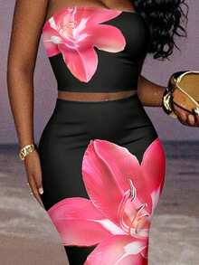 Slaydiva 2026春夏休闲简约印花抹胸上衣短裤套装，适合度假、派对和乡村穿着 - 彩色 - 查看 4