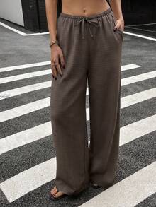 Siren Gaze Brown Plaid Relaxed Fit Pants For Women, Autumn/Winter - Brown - View 4