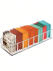 1PC Clear Acrylic Tea Bag Organizer Box With Dividers, Multi-Use Desktop Storage For Coffee, Tea Bags, Office & Kitchen Countertop, Pantry Cabinet, Cosmetic Organization, Reusable School Supplies - Transparent - View 4