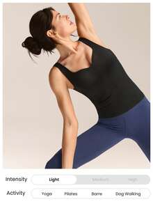 GLOWMODE FeatherFit™ Soft Win Buttery-Soft Sweetheart Neck Twisted Open Back Removable Cups Long Tank Top Low Impact Yoga Studio Daily Wear - Black - View 6