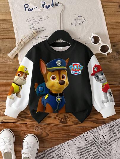 SHEIN | PAW Patrol 男童休闲撞色狗狗印花圆领卫衣，秋季