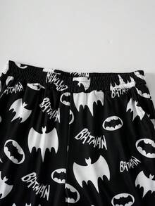 BATMAN X SHEIN 男士休闲蝙蝠印花圆领长袖上衣和长裤家居服套装，秋季