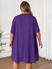 SHEIN CURVE+ 大码爱心印花针织弹力A字连衣裙 - 紫色 - 查看 2