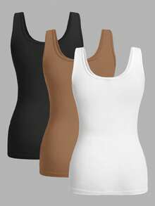 SHEIN Essnce 3pcs Women Casual Solid Color Versatile Camisole Tops, Suitable For Spring/Summer - Multicolor - View 2