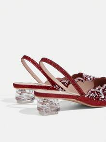 CUCCOO TILAWA Zapatos de mujer elegantes y de moda con tacones de cristal, zapatos de tacón alto de mujer con punta de láser de rhinestone rojo, adecuados para banquetes, fiestas y otras ocasiones - Rojo - Ver 5