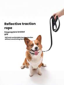 1pc Reflective Flat Pet Leash, Polypropylene Braided Leash, Explosion-Proof Dog Leash. Features A Soft, Protective Polypropylene Braided Handle That Won't Hurt Your Hands And Ensures Excellent Visibility In The Dark, Allowing You To Walk Your Dog Safely And Worry-Free. - Black - View 1