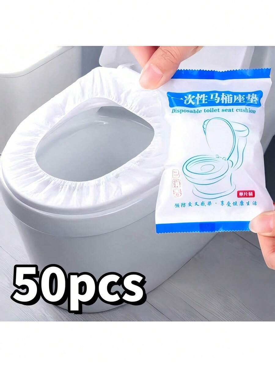 50片装旅行马桶垫，加厚无纺布马桶垫，一次性旅行马桶垫，防水一次性马桶垫 - 便携旅行浴室马桶垫 - 无纺布材质 - 保护您的马桶免受细菌侵害，保持清洁卫生 - 白色 - 查看 1