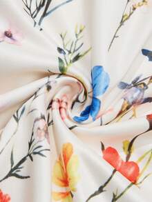 Elenzga New V-Neck Ruched Bust Ruffled Sleeve Waist Cinched Elegant Ditsy Floral Mini Dress For Women - Multicolor - View 6