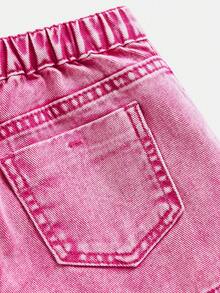 SHEIN Young Girls Cute Washed Comfortable Soft Denim Skort - Pink - View 4