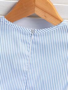 SHEIN Vestido casual de verano para niña con rayas, flores y volantes - Azul - Ver 6