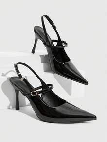 CUCCOO SZL 性感时尚尖头女士细高跟露跟高跟鞋，适合派对、夜总会等场合 - 黑色 - 查看 6