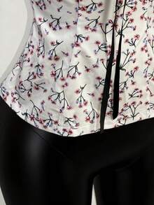 INAWLY Women's Elegant Ditsy Floral Tie Front Cropped Camisole Top, Summer - White - View 5