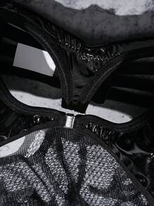 Women's PU Leather Hollow Underwire Thin Cup Comfortable Bra Underwear - Black - View 8