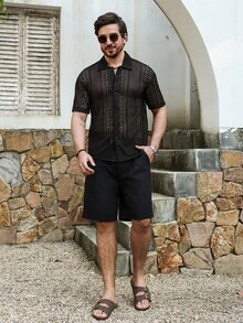 Manfinity RSRT Chemise à manches courtes sexy et transparente avec boutons devant pour hommes, couleur unie