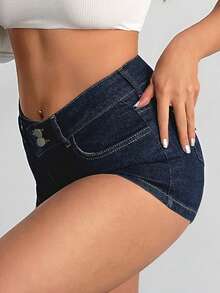 98% Cotton Women's Denim Dark Wash Mini Skirt - Dark Wash - View 6