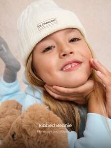 GLOWMODE Mũ len dệt kim mềm mại, ấm áp, co giãn cho trẻ em, thích hợp mặc ngoài trời mùa đông, đi tuyết hàng ngày. - Màu be - Xem 3