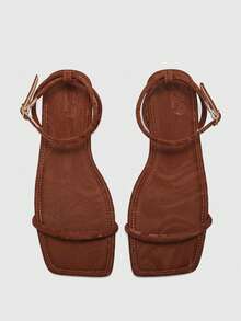 CUCCOO BIZCHIC Square Toe Minimalist Strap Flat Sandals For Women, Simple Fashion Commute Outdoor Summer Vacation Footwear Summer Shoes - Aurora Brown - View 2