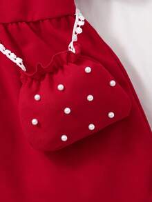 SHEIN Áo khoác cardigan tay phồng cổ bẻ màu trơn cho bé gái, kiểu dáng dễ thương mùa hè, kèm túi nhỏ. - Đỏ - Xem 5