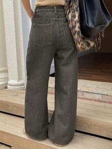 DAZY 女士直筒休闲保暖牛仔裤 - 灰色 - 查看 4