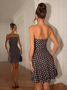 SHEIN White And Brown Color Wave Point Backless Sleeveless Dress ,Elevated Elegance Dress,Prom Dress,Rave Outfits Festival,Streetwear,Concert Outfit,Club Outfits,Date Night Outfits,Women Birthday Outfits,Autumn And Winter Dress,Party Must Have,Christmas Outfits,Valentine Dress,New Year Dress,Wedding Party Dress - Multicolor - View 2