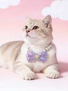 PETSIN 1 Piece Pet Bowknot Pearl Necklace; Adjustable Neck Circumference; Cat Necklace; Dog Necklace; Pet Accessories; Pet Supplies