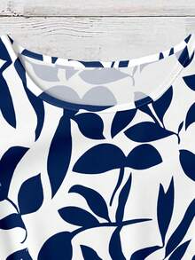 EMERY ROSE Áo sơ mi nữ tay ngắn kiểu dáng tối giản, in họa tiết lá xanh dương, tay bồng đôi, thích hợp cho mùa xuân/hè, đi nghỉ mát, đa năng. - Nhiều màu - Xem 4