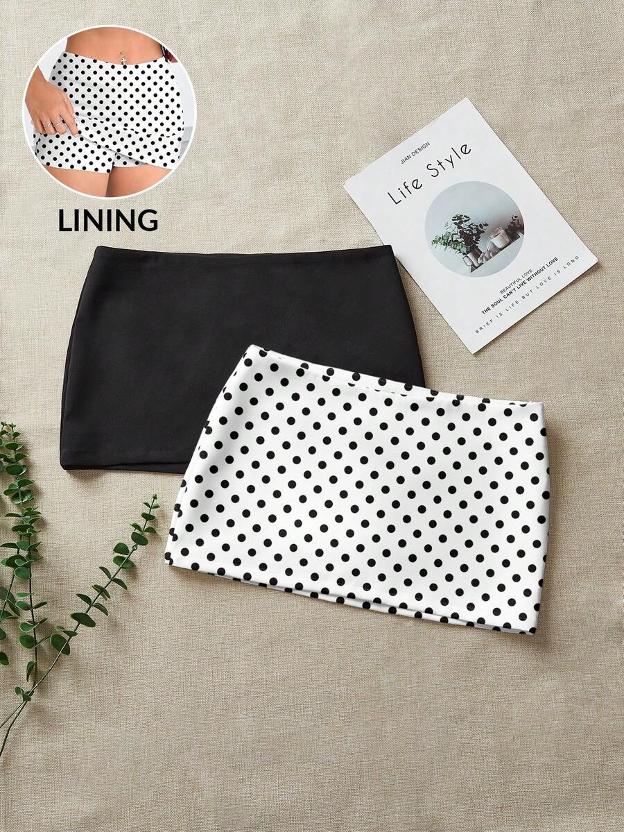 Comfortcana Bộ 2 chân váy ngắn chấm bi kiểu dáng thường ngày, đa năng cho mặc hàng ngày, dự tiệc, đi sân bay, thoải mái cho mùa xuân/hè và các lễ hội. - Nhiều màu - Xem 1