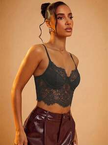 Hauture Bust Lace Cami Crop Sexy Corset Top - Grey - View 6