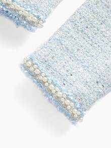 MOTF PREMIUM WOMEN'S BOXY TWEED SHORT JACKET - Blue and White - View 5