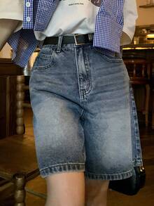 DAZY Women's Retro Washed Distressed Rhinestone Embellished Casual Denim Shorts - Blue - View 6