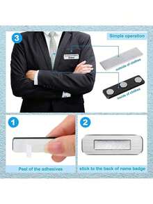 3/12/20pcs Magnet untuk Lencana Nama, Klip Pita Label Nama, Tali Magnet Label Nama, 3 Magnet Neodymium, Magnet Perekat, Label ID Jaket Seragam (Hitam) - Hitam - View 6