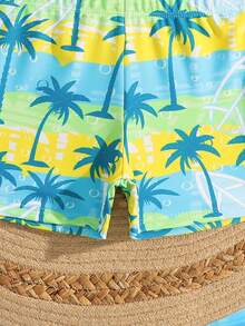 男童椰子树印花泳衣套装，夏季海滩度假 - 彩色 - 查看 5