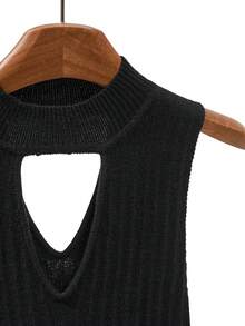 Franclia Đầm len nữ cổ chữ V hở lưng, kiểu dáng thời trang và thanh lịch, màu đen trơn, ngắn, thích hợp cho mùa xuân và mùa hè. - màu đen - Xem 5