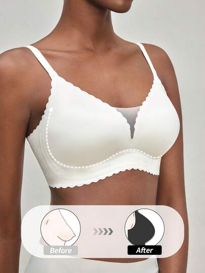 Ocili 1 Stück nahtloser, drahtloser BH für Damen, minimalistisch in Unifarbe, bequemes Mesh-Patchwork mit tiefem V-Ausschnitt