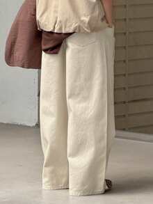 Dazy Kids Vaqueros holgados, casuales y versátiles de pierna ancha con bolsillos para niñas preadolescentes - Caqui - Ver 4