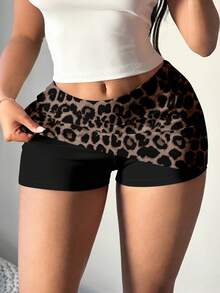 SHEIN SXY Casual Sexy Brown Leopard Print Pattern Women's Mini Skirt With Lining, Versatile Style For Party - Multicolor - View 3