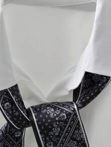 GlowEve 蓝色 Polo 领无袖衬衫配围巾，女士夏季新款宽松休闲上衣，优雅显瘦 - 白色 - 查看 4