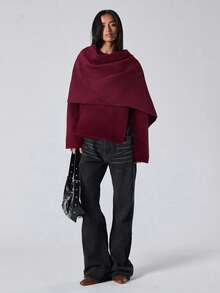 LYSMO Elegant Ankara Red Woolen Cape Coat, Autumn/Winter - Red Violet - View 4