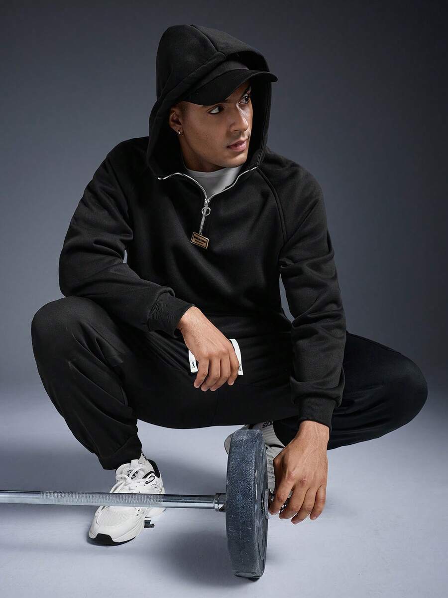 Driftmere 男士休闲保暖连帽运动衫和裤子套装，温暖运动，秋冬装 - 黑色 - 查看 1