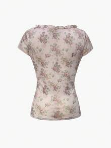 SHEIN Áo sơ mi nữ họa tiết hoa nhí thắt nơ - Hồng - Xem 2