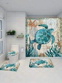 4Pcs Waterproof Bathroom Set, Toilet Shower Curtain, Waterproof Curtain, Partition Curtain, Hanging Curtain, High-End Bathroom Curtain, Waterproof, Moisture-Proof, Stain-Proof, Nordic Style Shower Curtain, Non-Slip Toilet Four-Piece Set - Multicolor - View 3