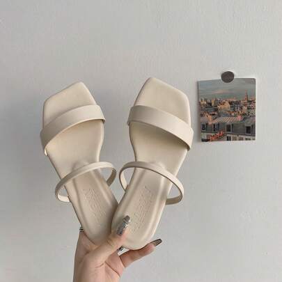 Sandalias informales de verano para mujer, estilo coreano, con punta cuadrada y forma de boca de pez, de una sola tira, sin tacón, para llevar fuera de casa