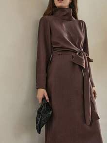 Dazy-Less Spring/Summer Formal Dress, Elegant Old Money Style Waist Cinched Long Dress For Wedding, Party, Banquet Business Casual Woman Sundress - Brown - View 9