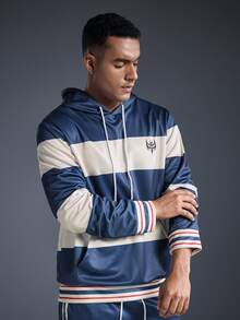 Driftmere 2pcs Men's Casual Business Striped Print Drawstring Hoodie Sweatshirt And Sports Pants Set, Suitable For Outdoor Sports Street Fashion Sportswear, Spring To Summer, Men Sports Set / Hoodie Tracksuits, Comfort And Soft Tracksuits, For Daily Sports Leisure, Athleisure Style,Sporty Fashion - Multicolor - View 5