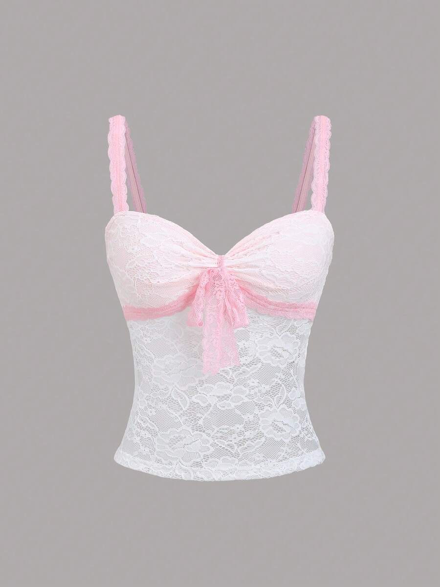 Sweetra 甜辣美式浪漫蕾丝吊带背心，夏季款 - 白色 - 查看 1