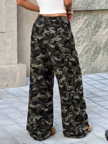 Muchica 女士时尚休闲迷彩针织阔腿裤 - 橄欖綠 - 查看 2