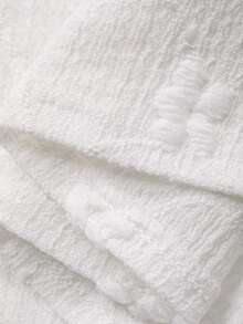 FRIFUL 女士圆领刺绣宽松休闲甜美3D刺绣荷叶边拼接宽松上衣，白色长袖 - 白色 - 查看 3