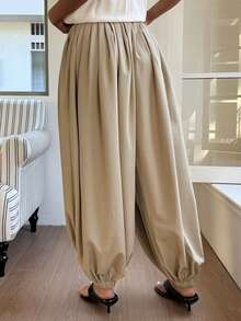 Livesso Pantaloni casual e morbidi da donna, design alla moda per ufficio/strada con polsini plissettati, leggeri per uso all'aperto, vacanza, sport, primavera/estate - Albicocca - Visualizzare 4